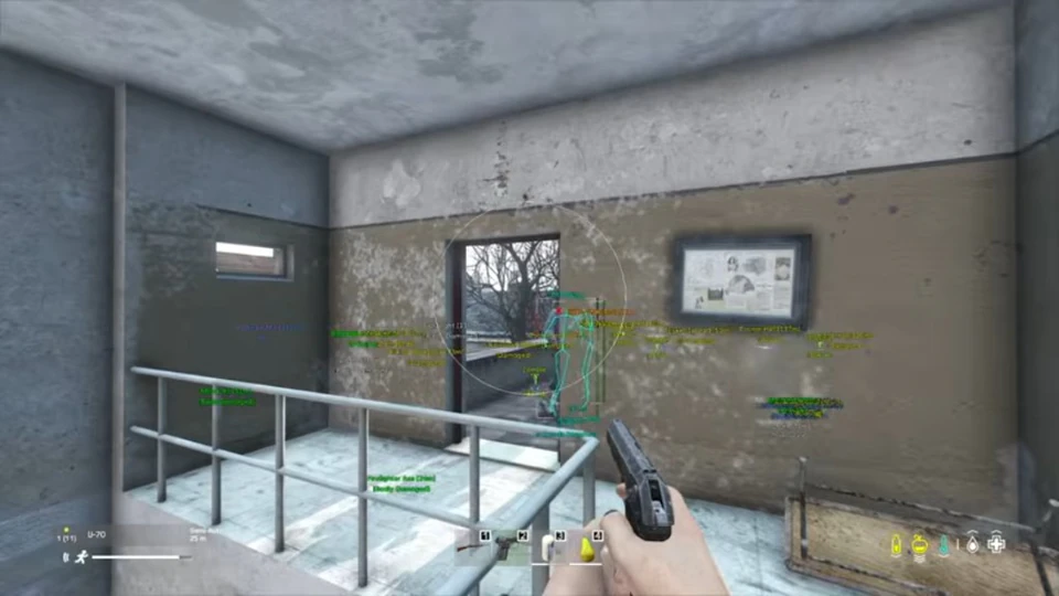 DayZ wallhack skeleton visible through a doorway